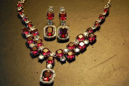 ELEGANT RUBY RED & ZIRCON NECKLACE SET