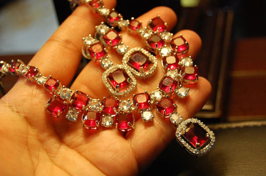 ELEGANT RUBY RED & ZIRCON NECKLACE SET