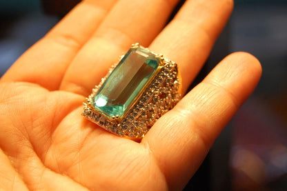 AQUAMARINE COLORED & ZIRCON RING