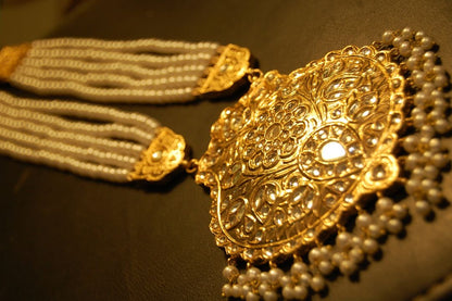 ELEGANT LONG KUNDAN,  PEARLS MALA & EARRINGS SET