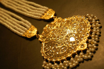 ELEGANT LONG KUNDAN,  PEARLS MALA & EARRINGS SET