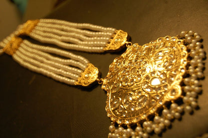 ELEGANT LONG KUNDAN,  PEARLS MALA & EARRINGS SET