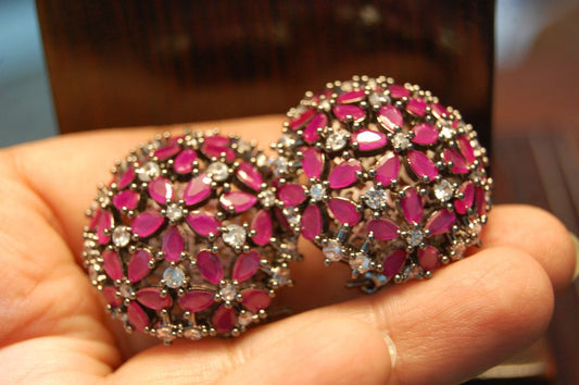 ZIRCON & RED FLORAL EARRINGS