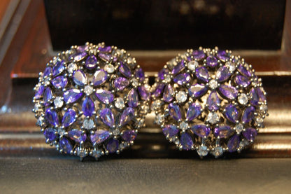 ZIRCON & PURPLE FLORAL EARRINGS