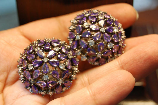 ZIRCON & PURPLE FLORAL EARRINGS