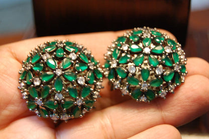 ZIRCON & GREEN FLORAL EARRINGS