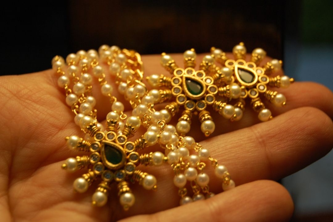 DELICATE GREEN, KUNDAN & PEARLS PENDENT SETS