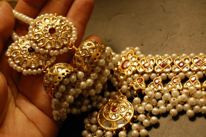 KUNDAN & RED STONE CHOKER SET WITH PEARLS