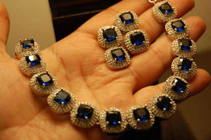SAPPHIRE BLUE & ZIRCON NECKLACE SET