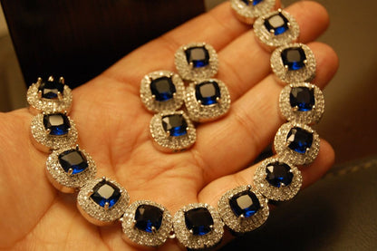 SAPPHIRE BLUE & ZIRCON NECKLACE SET