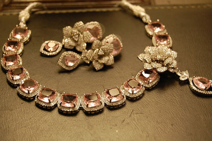 PINK & ZIRCON FLORAL NECKLACE SET