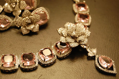 PINK & ZIRCON FLORAL NECKLACE SET