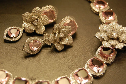 PINK & ZIRCON FLORAL NECKLACE SET