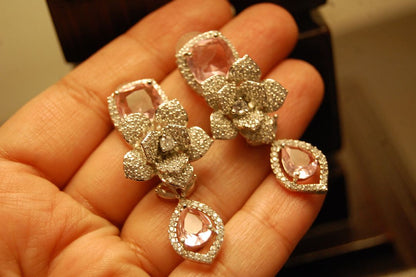 PINK & ZIRCON FLORAL NECKLACE SET