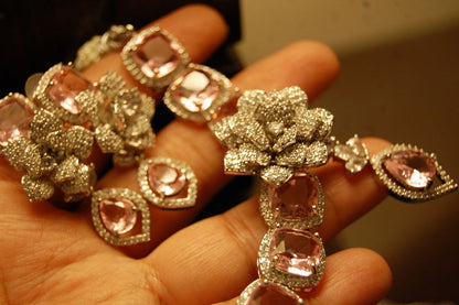 PINK & ZIRCON FLORAL NECKLACE SET