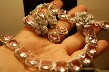 PINK & ZIRCON FLORAL NECKLACE SET