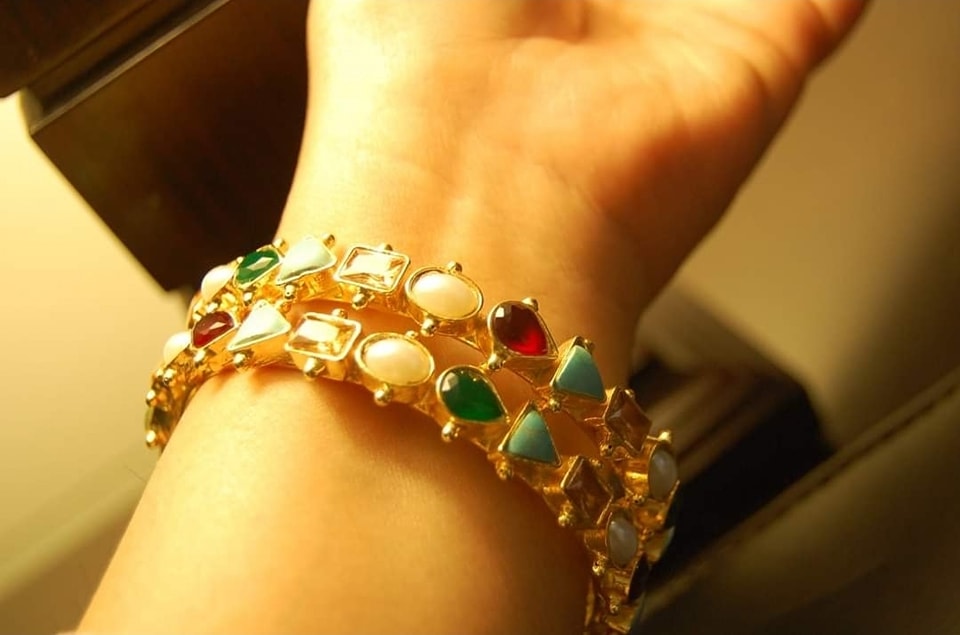 PAIR OF MULTI JEWELLED BANGLES