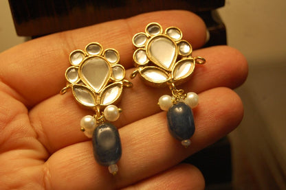 STEEL BLUE KUNDAN EARRINGS