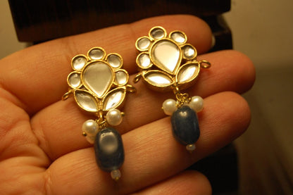 STEEL BLUE KUNDAN EARRINGS