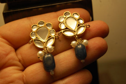 STEEL BLUE KUNDAN EARRINGS