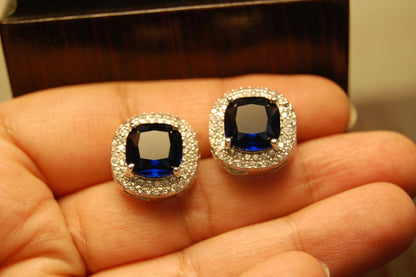 AMERICAN DIAMONDS & SAPPHIRE BLUE STUDS