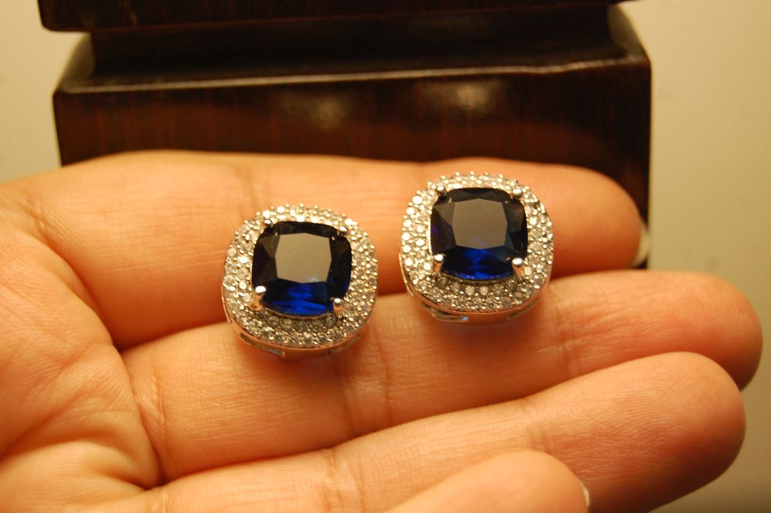 AMERICAN DIAMONDS & SAPPHIRE BLUE STUDS