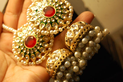GREEN MEENA & RED KUNDAN JHUMKAS