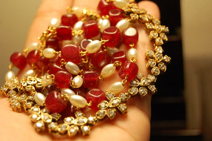 PEARL & RED MALA WITH ZIRCON STRING