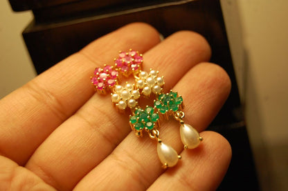 MULTI STONE FLORAL EARRINGS