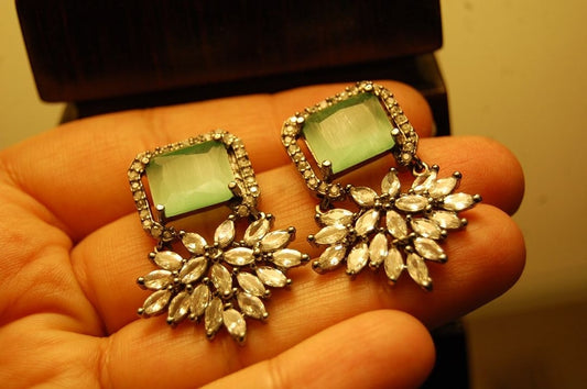 JADE GREEN & ZIRCON EARRINGS
