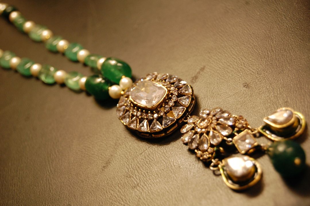 POLKI KUNDAN MALA IN  GREEN