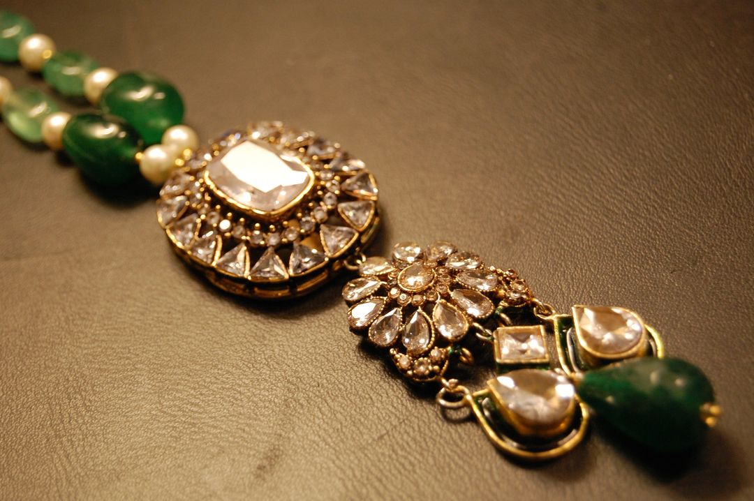 POLKI KUNDAN MALA IN  GREEN