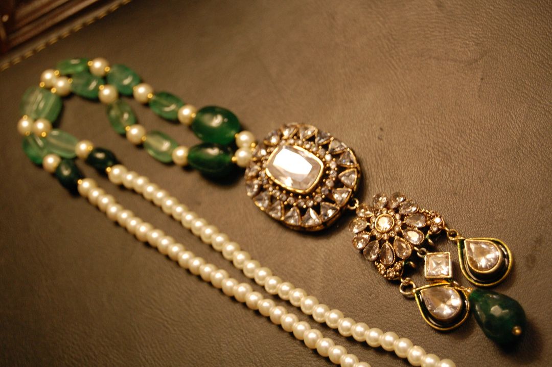 POLKI KUNDAN MALA IN  GREEN