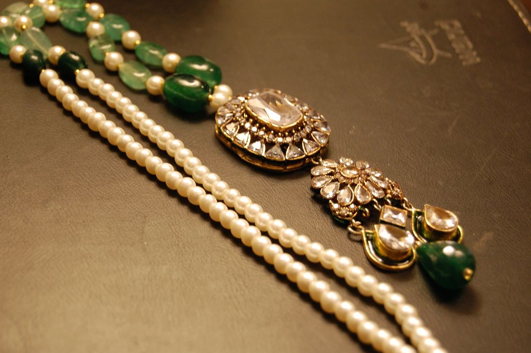 POLKI KUNDAN MALA IN  GREEN