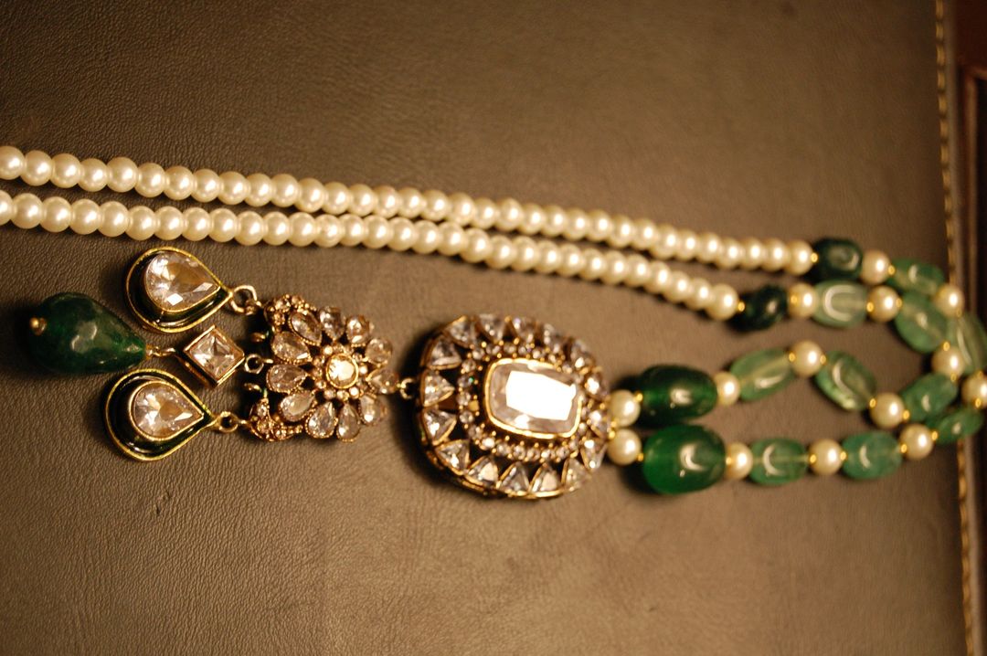POLKI KUNDAN MALA IN  GREEN