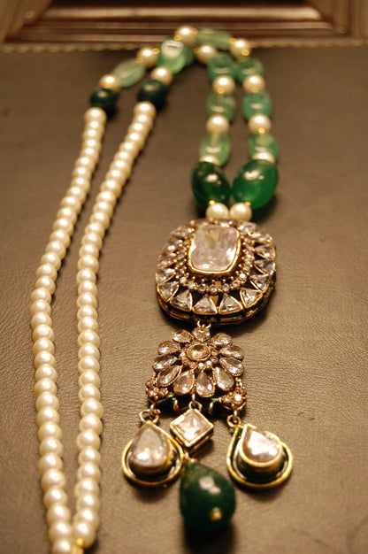 POLKI KUNDAN MALA IN  GREEN