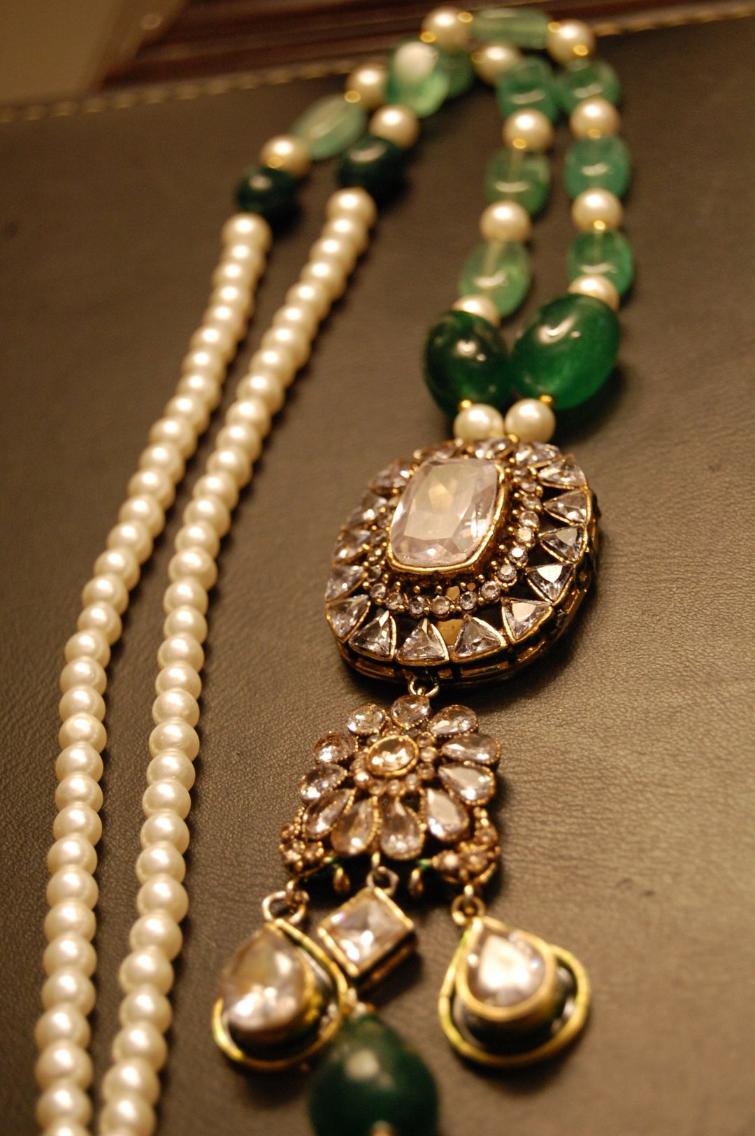 POLKI KUNDAN MALA IN  GREEN
