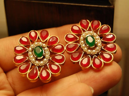 RED & GREEN FLORAL EARRINGS