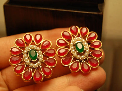 RED & GREEN FLORAL EARRINGS