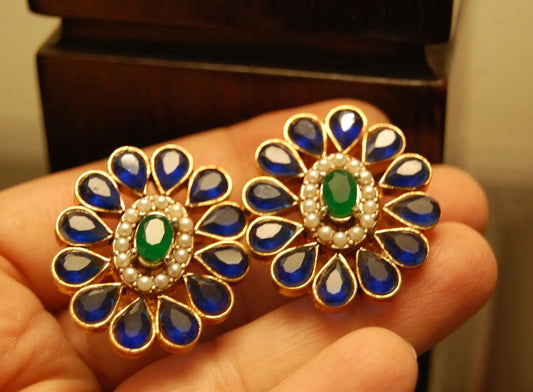 BLUE & GREEN FLORAL EARRINGS