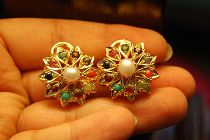NAURATAN CHAANDI EARRINGS WITH GOLD PLATING