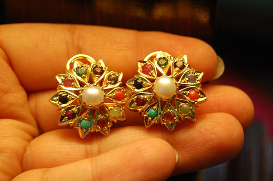 NAURATAN CHAANDI EARRINGS WITH GOLD PLATING