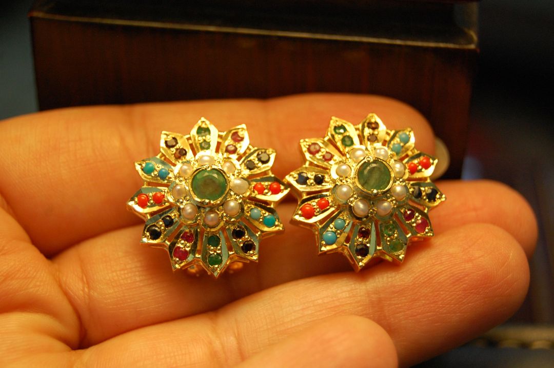 NAURATAN CHAANDI EARRINGS WITH GOLD PLATING