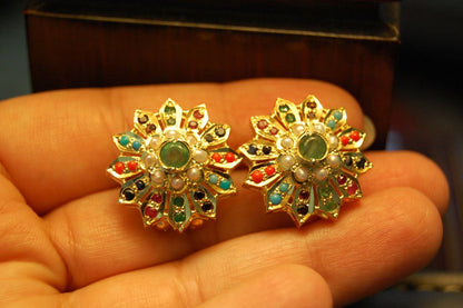 NAURATAN CHAANDI EARRINGS WITH GOLD PLATING