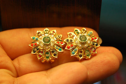NAURATAN CHAANDI EARRINGS WITH GOLD PLATING