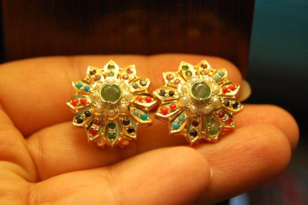 NAURATAN CHAANDI EARRINGS WITH GOLD PLATING