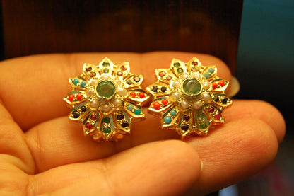 NAURATAN CHAANDI EARRINGS WITH GOLD PLATING