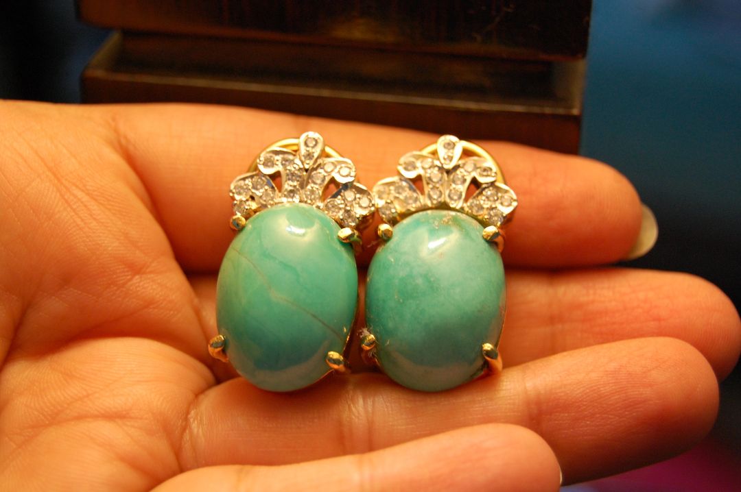 SILVER, FEROZA & ZIRCON EARRINGS