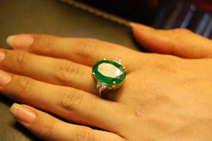 GREEN JADE RING IN SILVER WITH GOLD PLATING