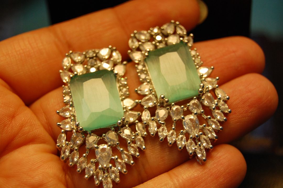 JADE GREEN & ZIRCON EARRINGS